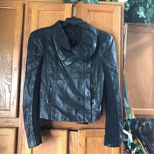 BCBGMAXAZRIA Black Orson Crop Lamb Leather Jacket - M